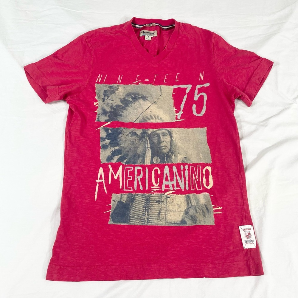 Americanino Unisex Adult Red Print Short Sleeve V Neck T-Shirt Size S